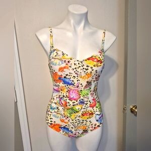 Leggiadro Multocolored Mix Print With Animal Print Details One Piece Swimsuit(L)